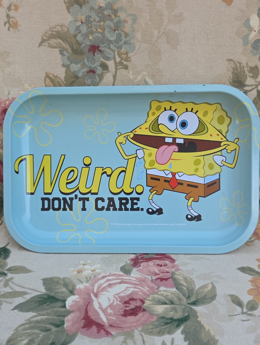 Sponge Bob 'Weird Don't Care' Light Blue Serving Meral Tray 11.5" x 7.5"
